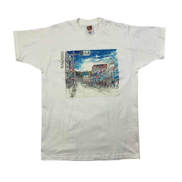 Vintage Nagano Olympics T Shirt Mens M Medium White Cotton Winter 1998 Made USA - Picture 1 of 11